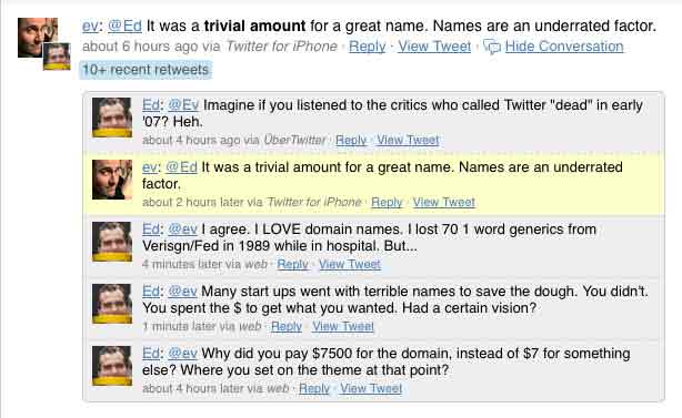 Evan Williams and Ed Shahzade Twitter Domain Thread